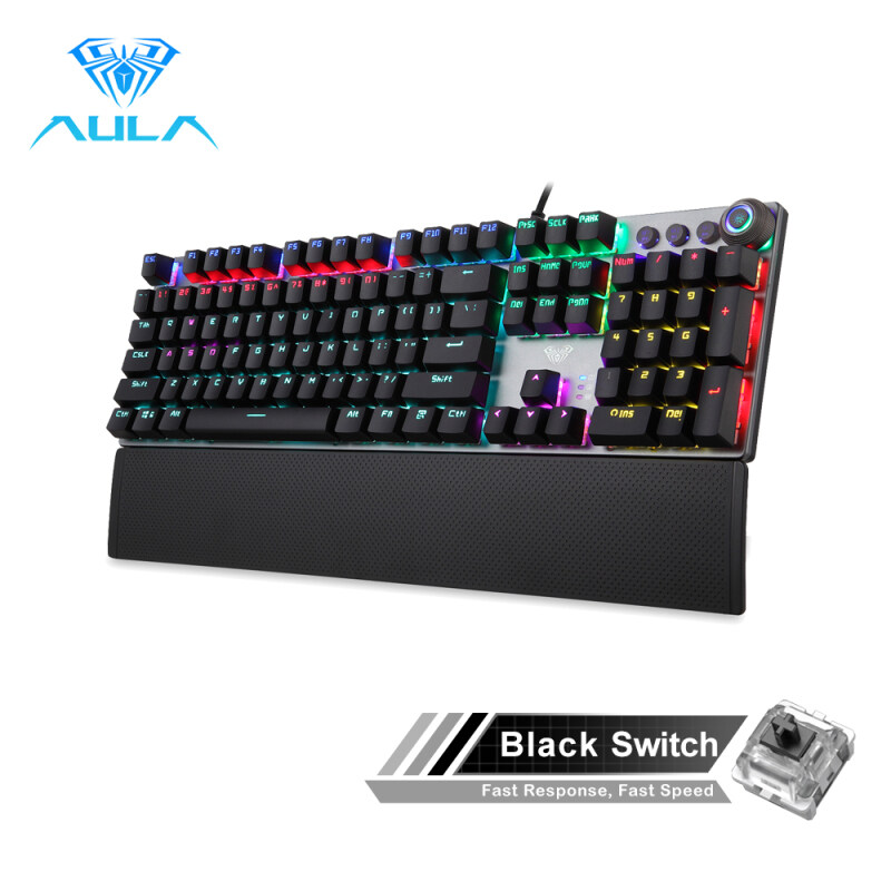 AULA F2058/F2088 Mechanical Gaming Keyboard wrist rest Multimedia Knob, Marco Programming metal panel LED Backlit keyboard for Computer Gamer Singapore
