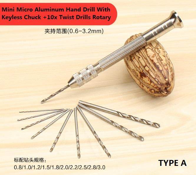 Twist Drills Rotary Mini Micro Aluminum Hand Drill Tools With Keyless Chuck 8C