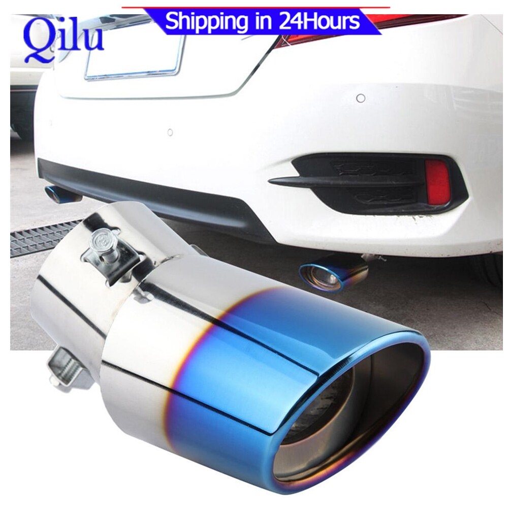 Chrome Blue Stainless Steel Universal Car Curved Exhaust Pipe Rear Muffler Tip Tail Throat