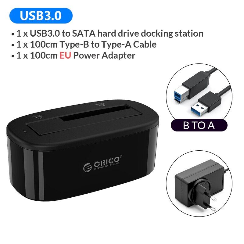 Orico 2.5/3.5 inch usb 3.0 to sata hdd docking station for hdd/ssd support uasp and 16tb hdd enclosure