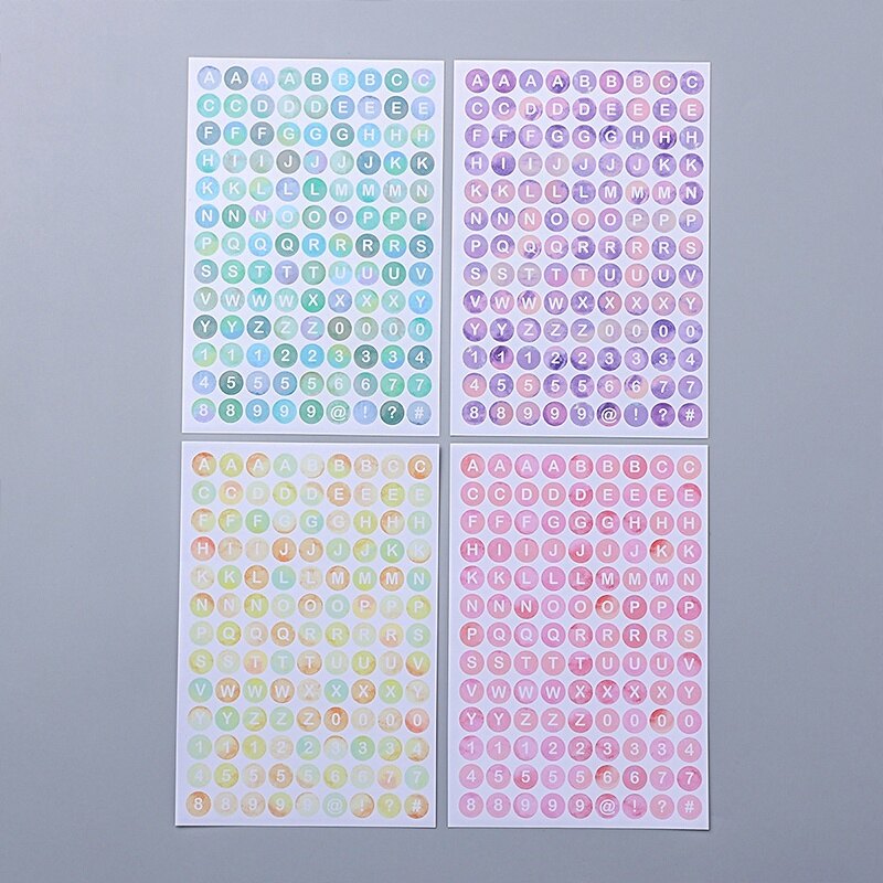 4 Sheets Gradient Colorful Alphabet Number Stickers Student Diary Deco DIY Stickers