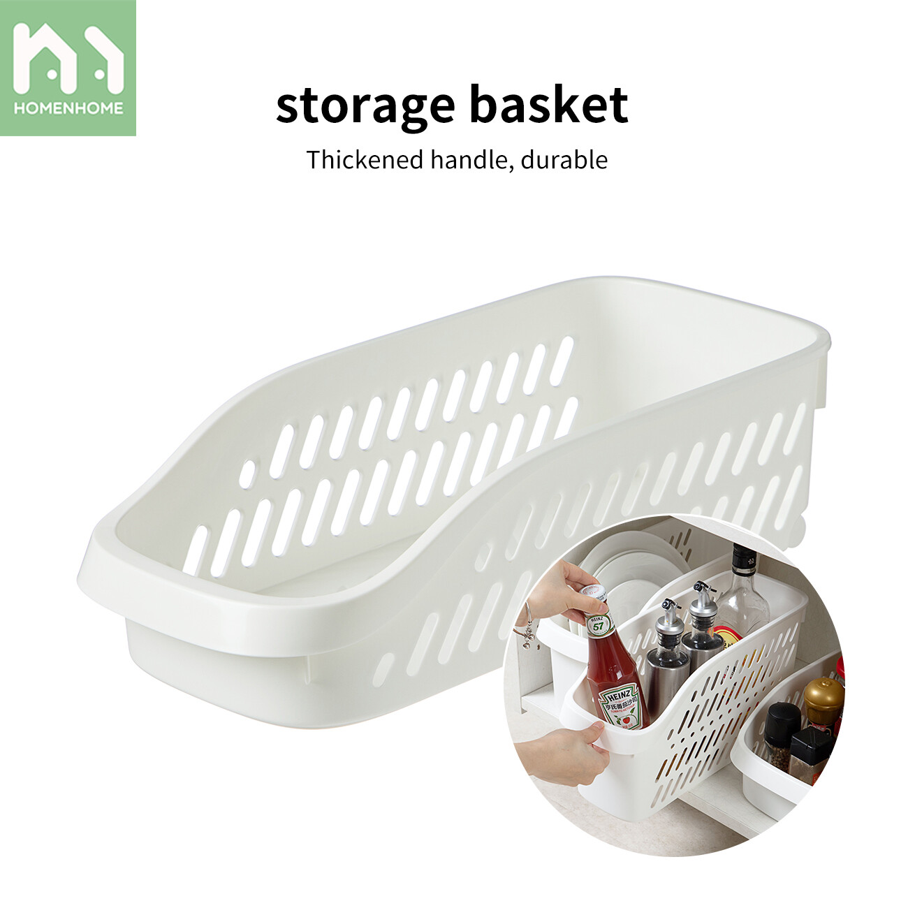 Homenhome Kitchen Cabinet Storage Baskets with Wheel Desktop Organizer for Seasoning Bottles Vegetable