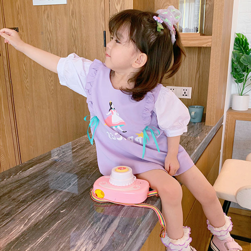 AGbaby Children's Sweet Print Dress Summer Girls Stitching Lace ...
