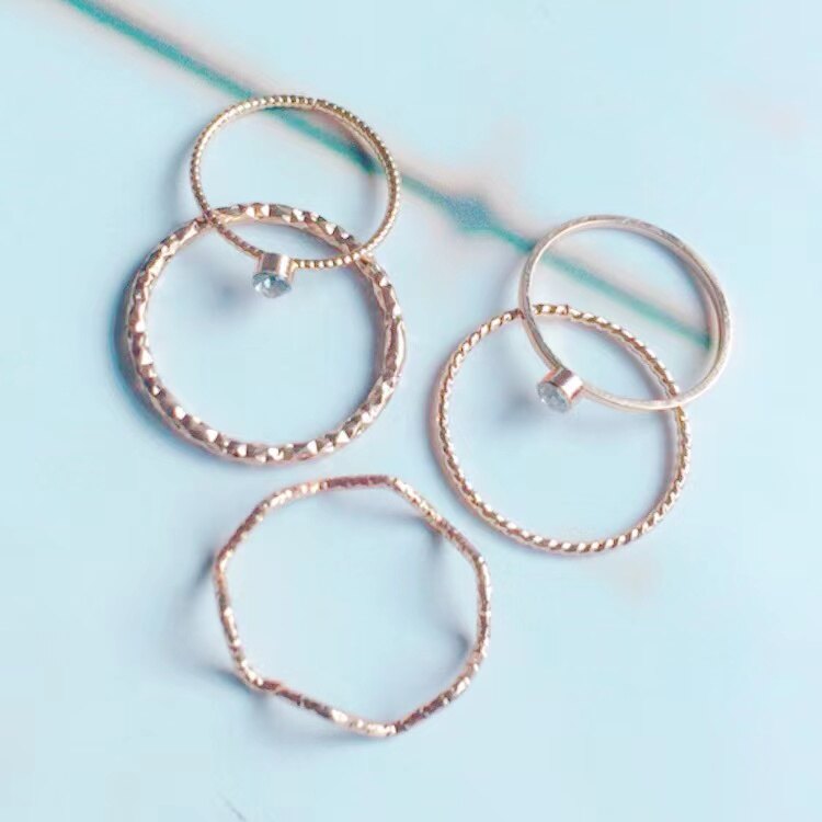 5pcs/set band ring wave stack midi ring lady jewelry charm cincin perumpuan