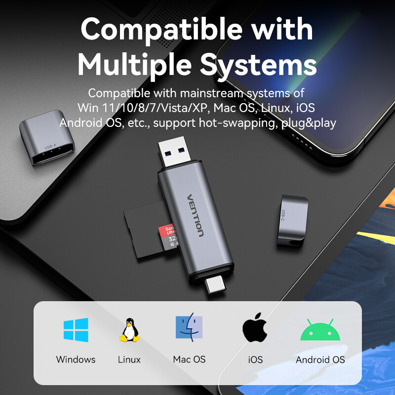 Vention USB 3.0 2 Trong 1 Đầu Đọc Thẻ Nhớ USB A Type C to SD TF Micro SD Bộ Chuyển Đổi cho Laptop OTG Smart Phone Tablet Desktop All in One Memory SD Card Reader