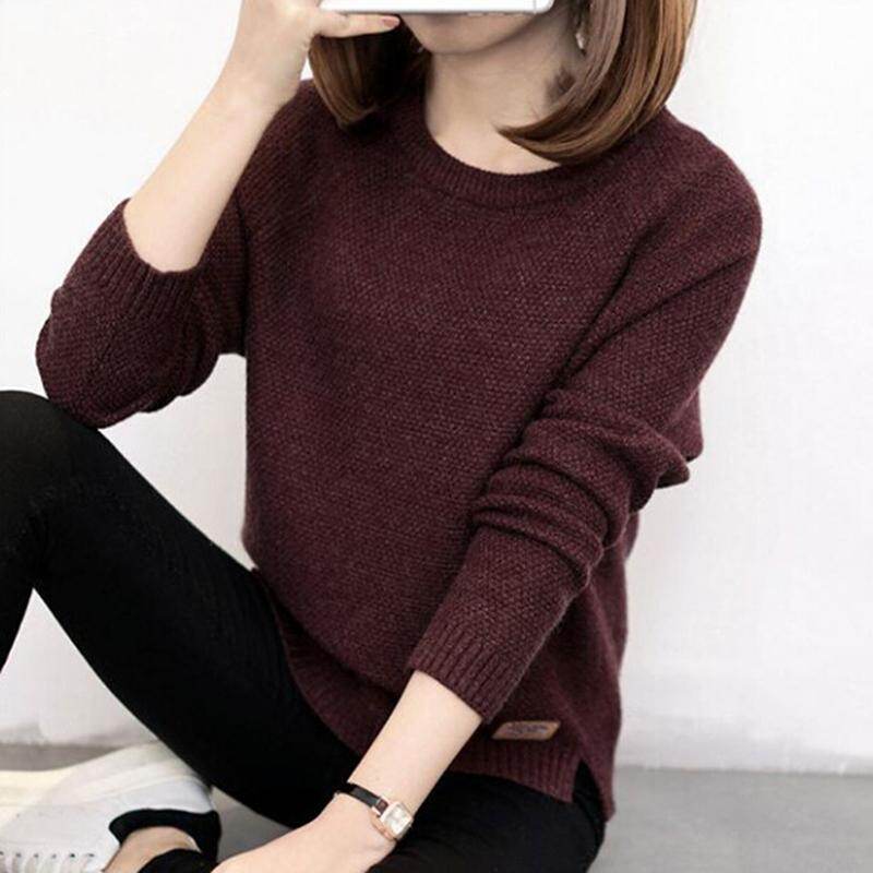 【fenggongshude】Women Korean Long Sleeve Top Knitted Shirt Blouse Sweatshirt Loose Solid Jumper