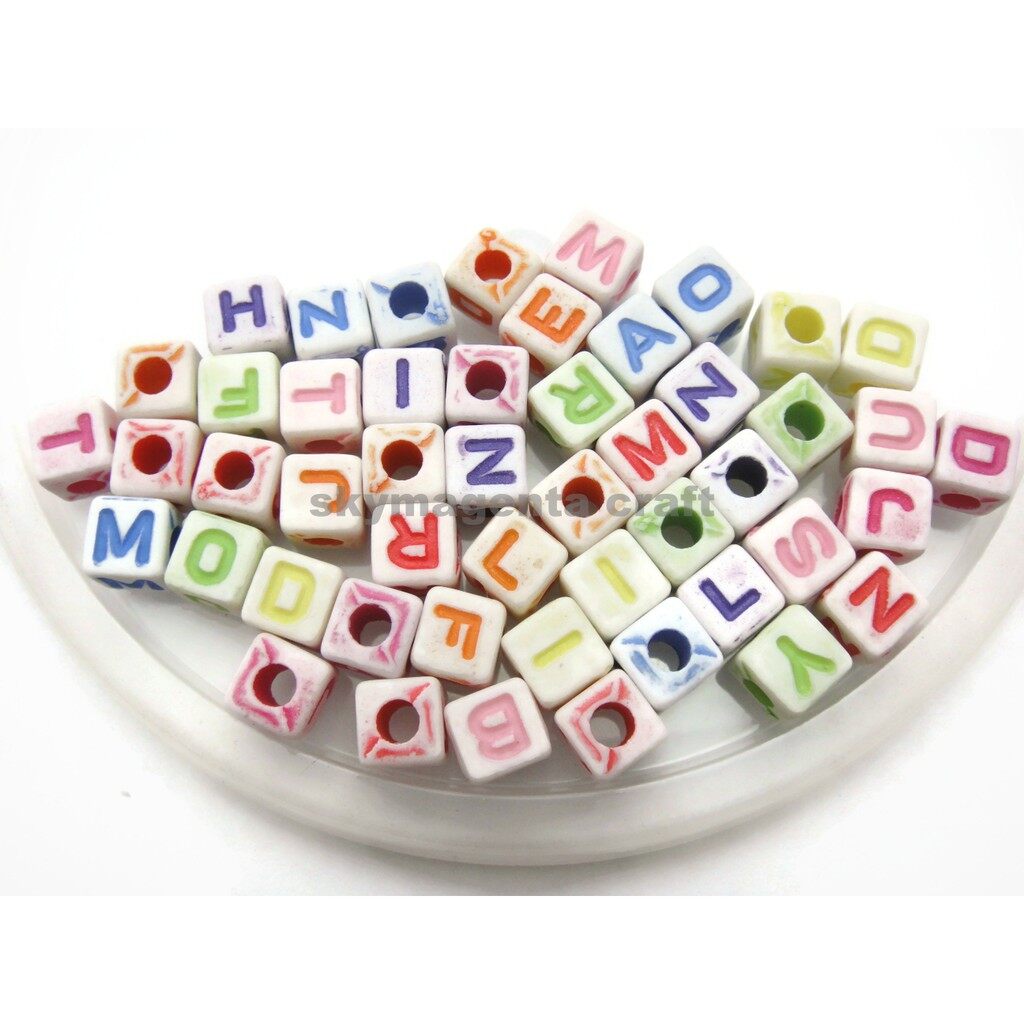 Square Cube Alphabet Beads Bead Manik Huruf Abjad Kiub DIY Nama Bracelet Necklace 1763 Lazada