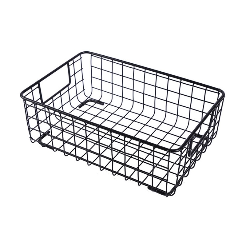 Metal Wire Storage Basket with Handle Wrought Iron Art Fruit Vegetable Snacks Holder Sundries Container Organizer