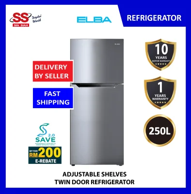 【 DELIVERY BY SELLER 】ELBA ITALY 250L ER-G2521 | ER-G2521(SV) 2 Door Top Mount Freezer Refrigerator Fridge ERG2521 ER-G2521 PETI SEJUK | 冰箱