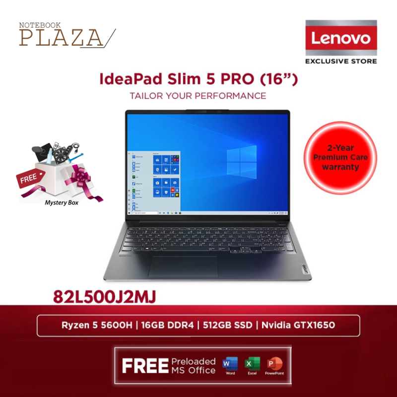 Lenovo IdeaPad 5 Pro 16ACH6 82L500J2MJ 16 WQXGA Laptop Storm Grey ( Ryzen 5 5600H, 16GB, 512GB SSD, GTX1650 4GB, W10, HS ) Malaysia