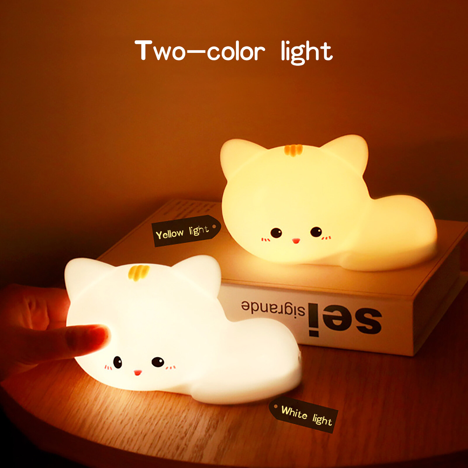 Terylin Sleeping Cat USB Pat Remote Control LED Silicone Night Light Desk Bedside Lamp
