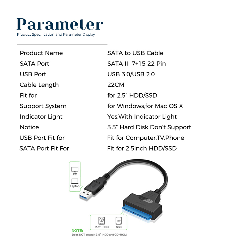 SATA 3 Với USB 3.0/2.0 Cáp 6Gbps Tốc Độ Cao Đĩa Cứng Cáp Adapter Cho 2.5-Inch Bên Ngoài Cứng SSD Ổ Đĩa SATA 22 Pin USB 3.0 Sata III Dây