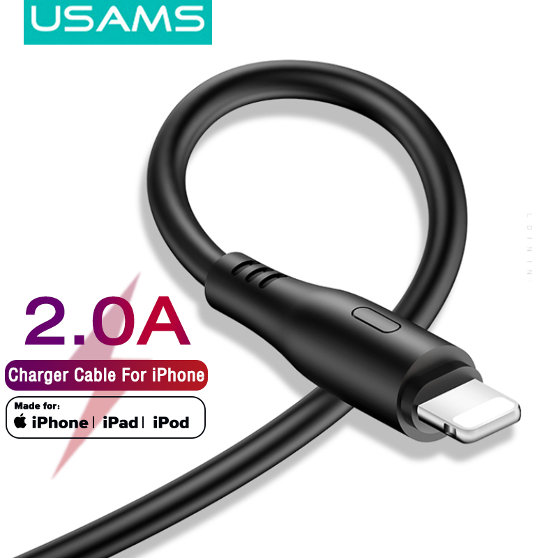 USAMS Lightning Cable For iPhone Charger Fast Charging USB to Lightning Cable 1M 2A For iPhone 6/7/8 Plus, iPhone X XS XR, iPhone 11 12 13 14 Pro Max