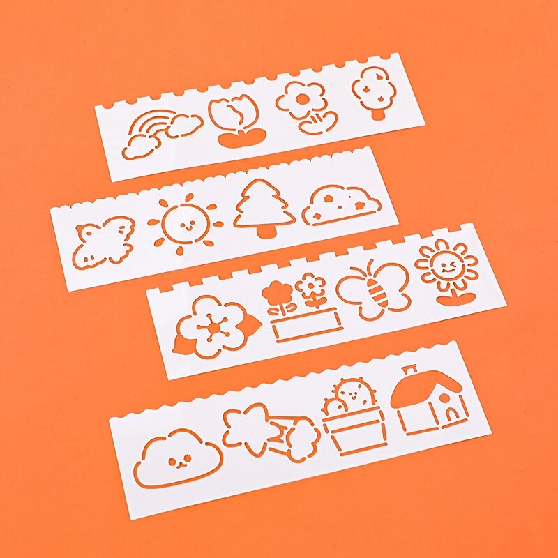 4 Pcs Cartoon Hollow Template Soft Ruler Set Student Multifunction Hollow Pattern Painting Stencils