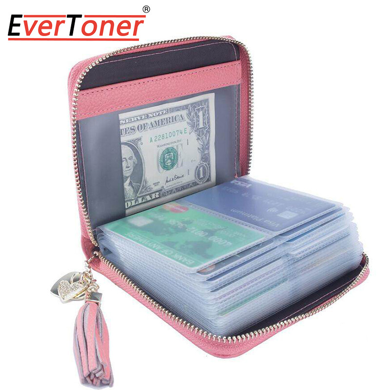 EverToner RFID Genuine Leather Credit Card Holder Wallet Womens Small Cute Zipper Card Case Purse
