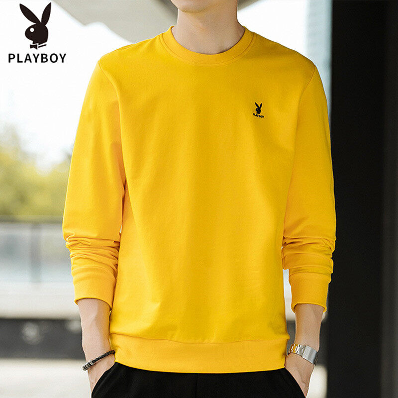 PLAYBOY Brand Men's Long Sleeve Sweater Long Sleeve Chinese Style T-shirt Crew Neck Sweater for Men Long Sleeve T-Shirt