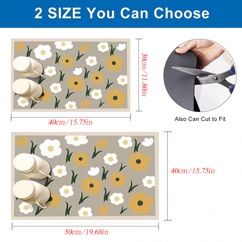 Kitchen Absorbent Mat Countertop Quick Drying Mat Sink Rubber Backed Absorbent Pad Non-slip Technology Cloth Pad