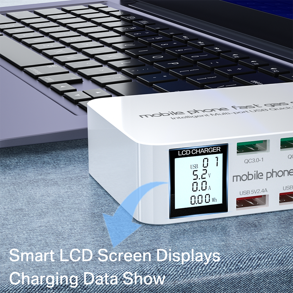 TOPZERO 100W Đa-Cổng Bộ sạc nhanh USB 3.0 Loại C Thông Minh Điện Thoại Hiển Thị Du Lịch Nhanh Chóng ổ cắm sạc chuyển đổi Cho Iph 14 Pro Max Điện Thoại Di Động Máy Tính Bảng