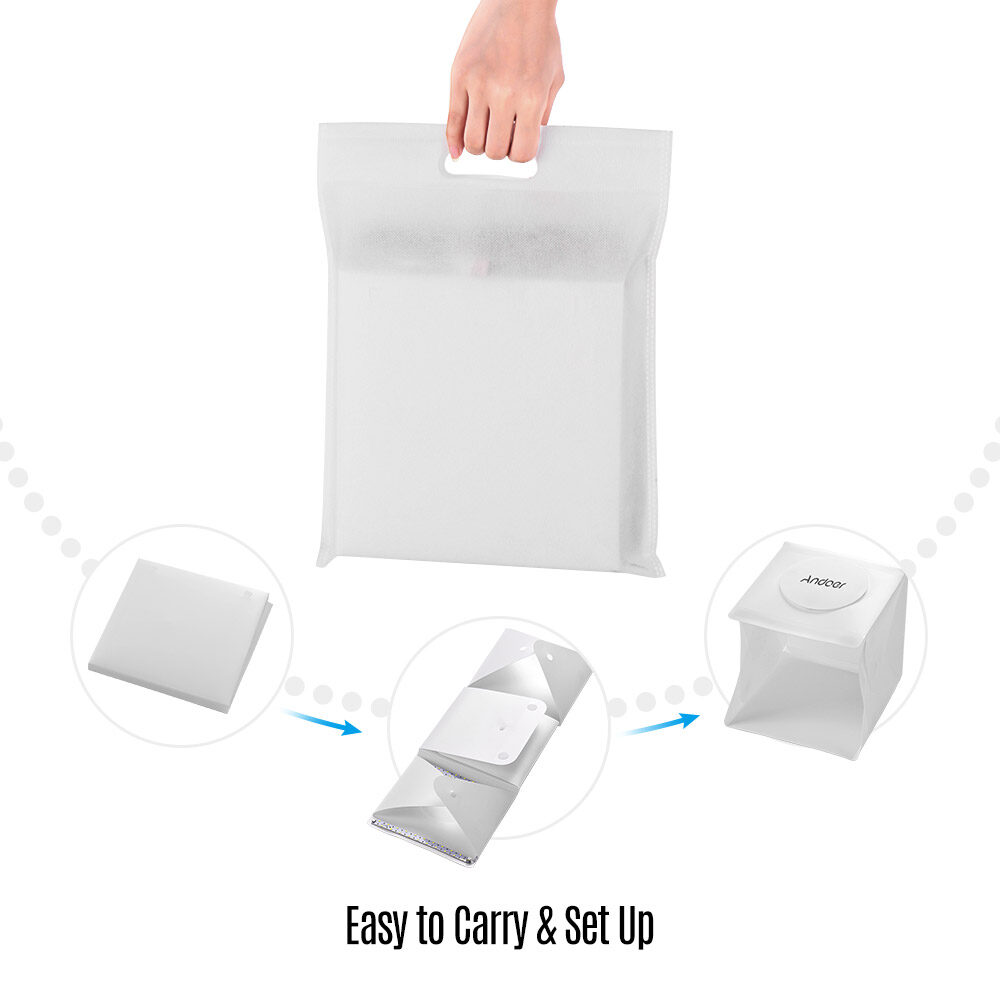Andoer Portable Photo Studio LED Light Box Shooting Tent Mini Folding Photography Studio Softbox with 6 Colors Backdrops 2pc LED Strip with 40pcs Light Beads 6500K USB Cable for Jewellery Small Products Still Life Photography