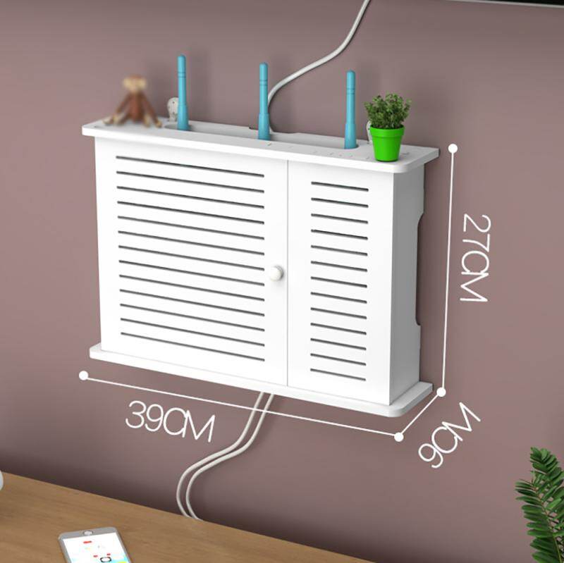 Punch-free Wireless Wifi Router Storage Boxes Wooden Box Cable Power Plus Wire Bracket Wall Hanging Plug Board Storage Shelf DIY Home Decor