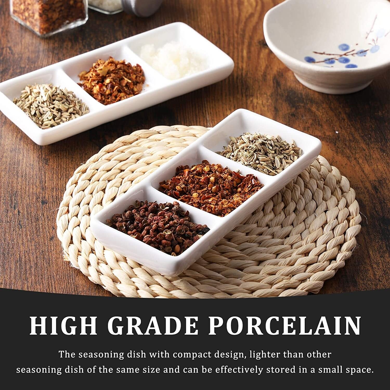 DAFIFY 3 Compartment Ceramic Appetizer Sauce Dishes Serving Tray Porcelain Tableware Microwave Safe