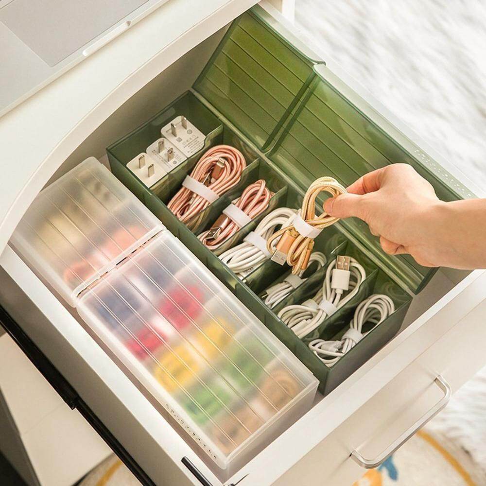 WENTIVV USB Charging Cord Box Partitioned Plastic Storage Power Wire Bin Charging Plug Case Cable Holder Data Line Organizer