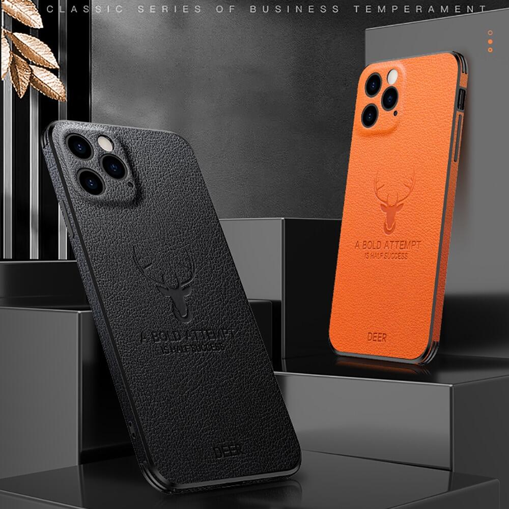 Sang Trọng kết cấu da gọng vuông trường hợp trên cho iPhone 16 Pro Max 15 Pro Max 15 16 Cộng với 14 Pro Max 13 Pro Max 12 11 Pro Max mini Iphone x XR XS Máy ảnh chụp Hươu Vỏ chống sốc bảo vệ
