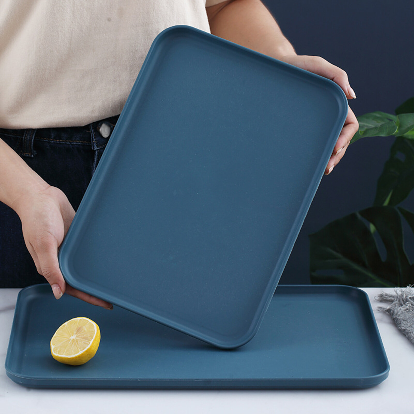 Useful Breakfast Serving Tray Ornamental Exquisite Nordic Style Decorative Rectangular Plastic Tray for Party