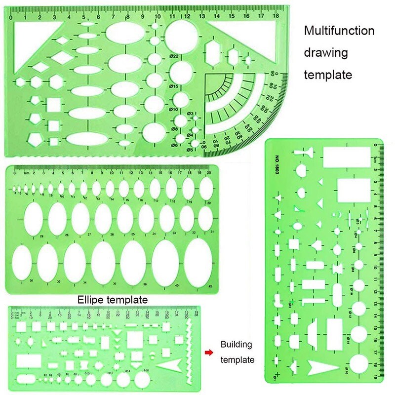 Double Scale Template Architect Combination Multi Design Stencil Symbols Technical Drawing Rulers