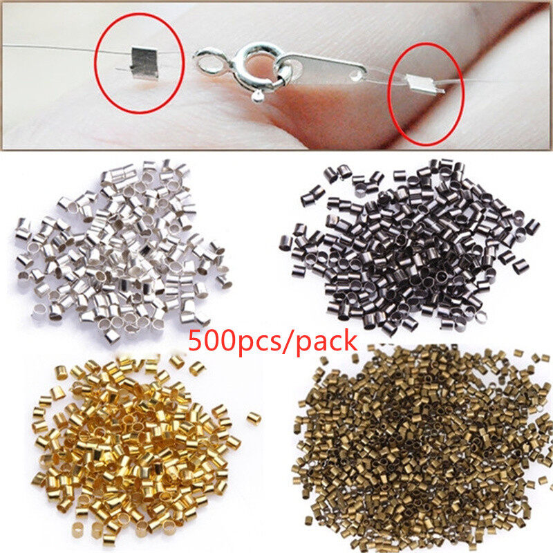 500PCS 2MM Metal Tube Crimp End Beads Caps Silver Gold Black for Bracelet Necklace DIY Wholesale Jewelry Making
