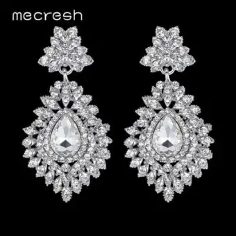 Mecresh Silver Color Crystal Wedding Bridal Drop Earrings For Crystal Wedding Bridal Drop Earrings