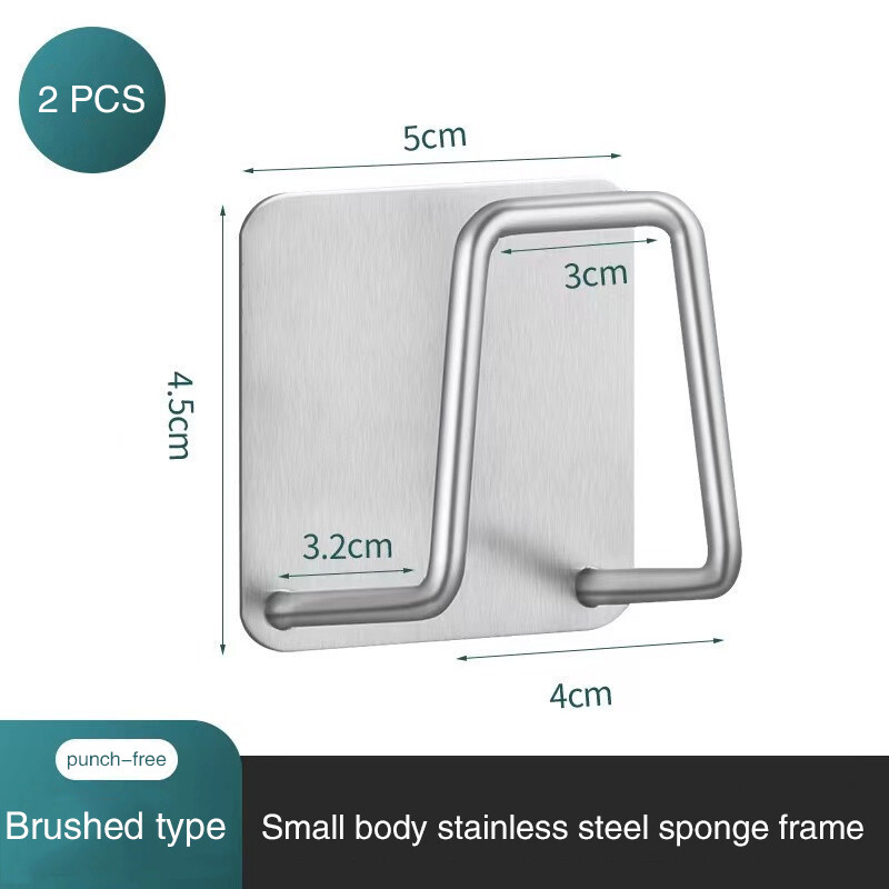 Ready Stock 2Pcs Kitchen Stainless Steel Sponges Holder Self Adhesive Sink Sponges Drain Drying Rack Kitchen Sink Accessories Storage Organizer