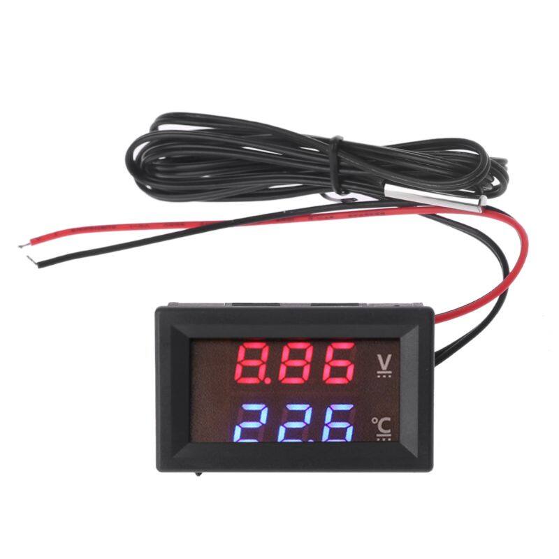 12V 24V Car Voltmeter with Cables LED Digital Display Voltmeter Panel Temperature Gauge Square-shaped Voltage Tester