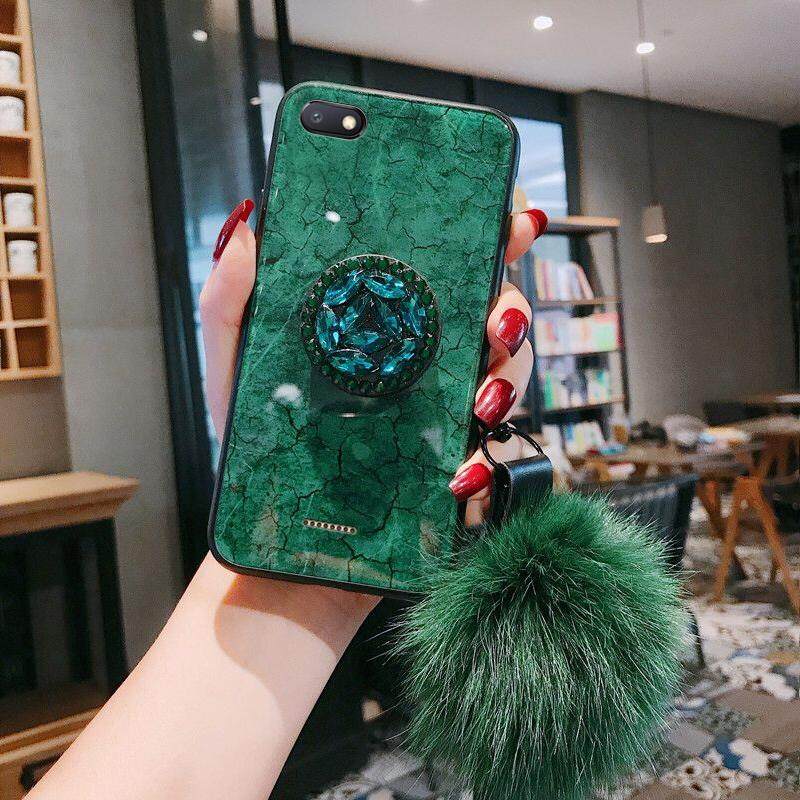 Phone Case For Xiaomi Redmi 6a Fashion Girls Women Ladies Bling Marble Fur Ball Wrist Strap Case Gradient Transparent Tempered Glass Back Cover Casing Review And Price