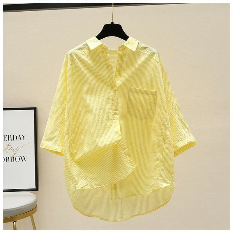 Cotton Pink Striped Shirt Women's Summer New Literary Small Fresh Bat Sleeve Single Pocket Top