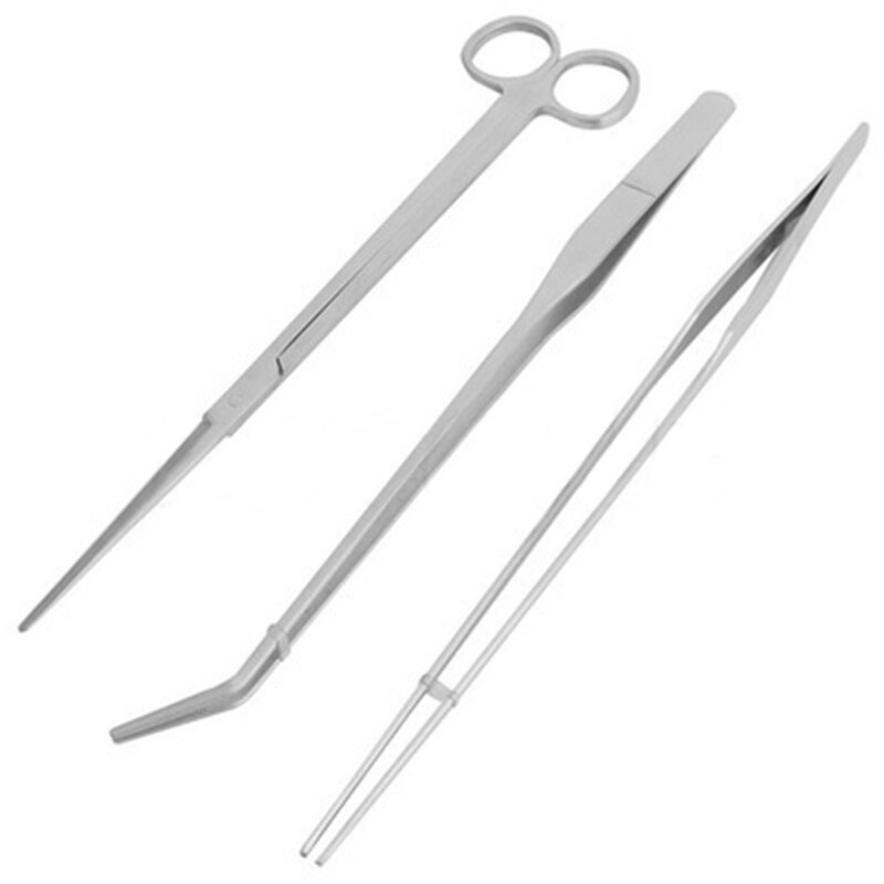 3 Cái/bộ Bể Cá Cây Thủy Sinh Tay Cầm Dài Nhíp Công Cụ Cắt Kéo Thẳng