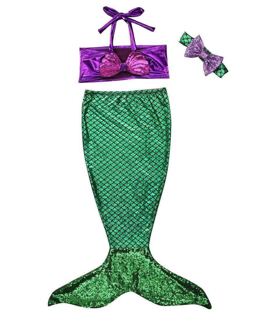 NEW 3Pcs Baby Girl Kid Mermaid Tail Bikini Sets Swimsuit Swimwear Beach Costume