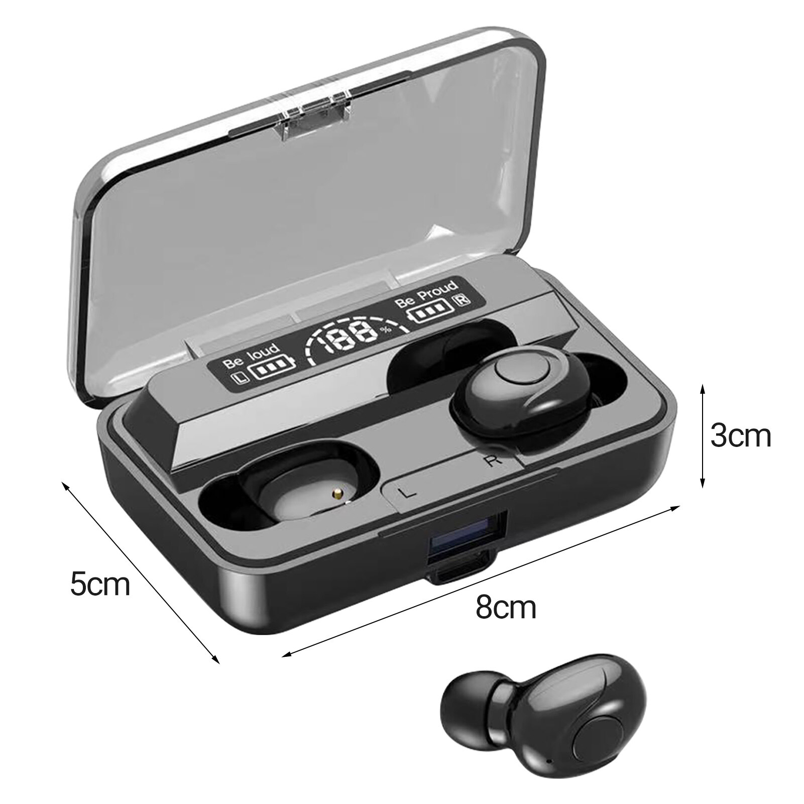 F9 Bluetooth-compatible Earphone Ergonomic Digital Display In-ear Button/Touch Control Wireless Earbud for Music Bluetooth-compatible Earbud Noise