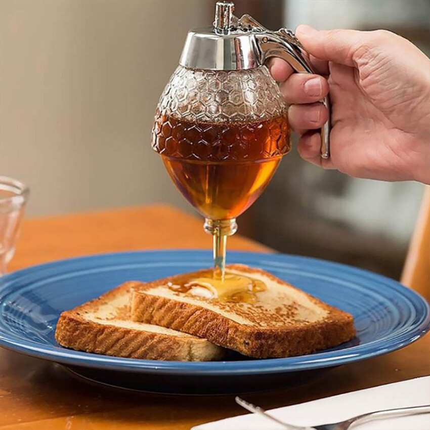 Easy Honey Dispenser Kettle Juice Syrup Cup Bee Drip Dispenser Kettle Honey Jar Container Honey Squeeze Bottle Storage Pot 200ml