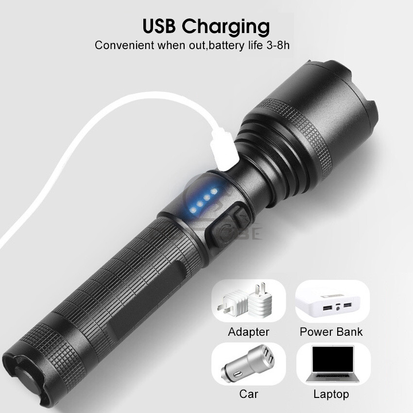 Outtobe Outdoor Flashlight LED Torch Light Zoomable Outdoor Flashlight USB Rechargeable LED Flashlight Pocket Size Waterproof Flashlight Strong Light Long Distance for Hiking