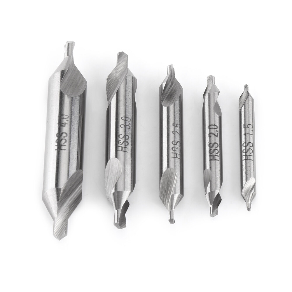 Center Drill Bit 5pcs High Speed Steel 1.5/2/2.5/3/4mm 60 Degree AngleCountersink Spotting Drill Bits Tool