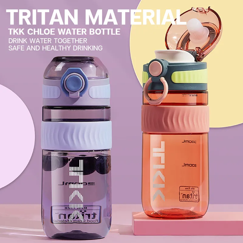 Tkk 500ml trẻ em chai nước có nắp Rơm & tay cầm mang đi, Pop nút chống rò rỉ không chứa BPA chai nước cho nữ sinh & bé trai