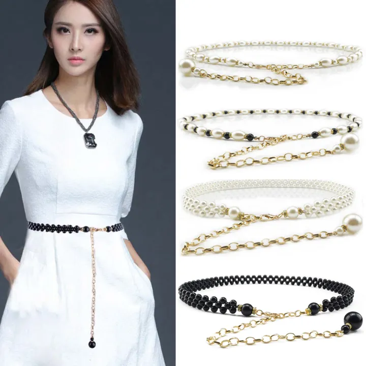 black dress white belt