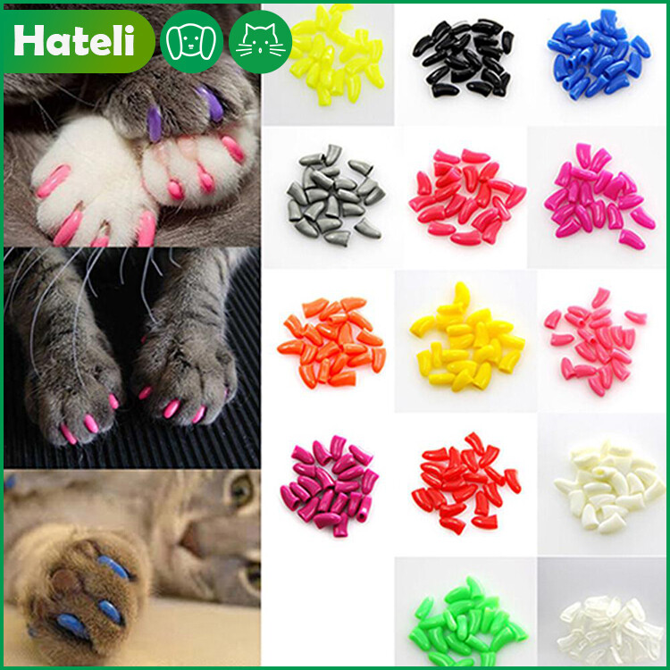 【HATELI】Colorful Soft Non-Toxic Pet Cat Claw Covers Paws Nail Caps Protective High Quality Kitten Nail Covers