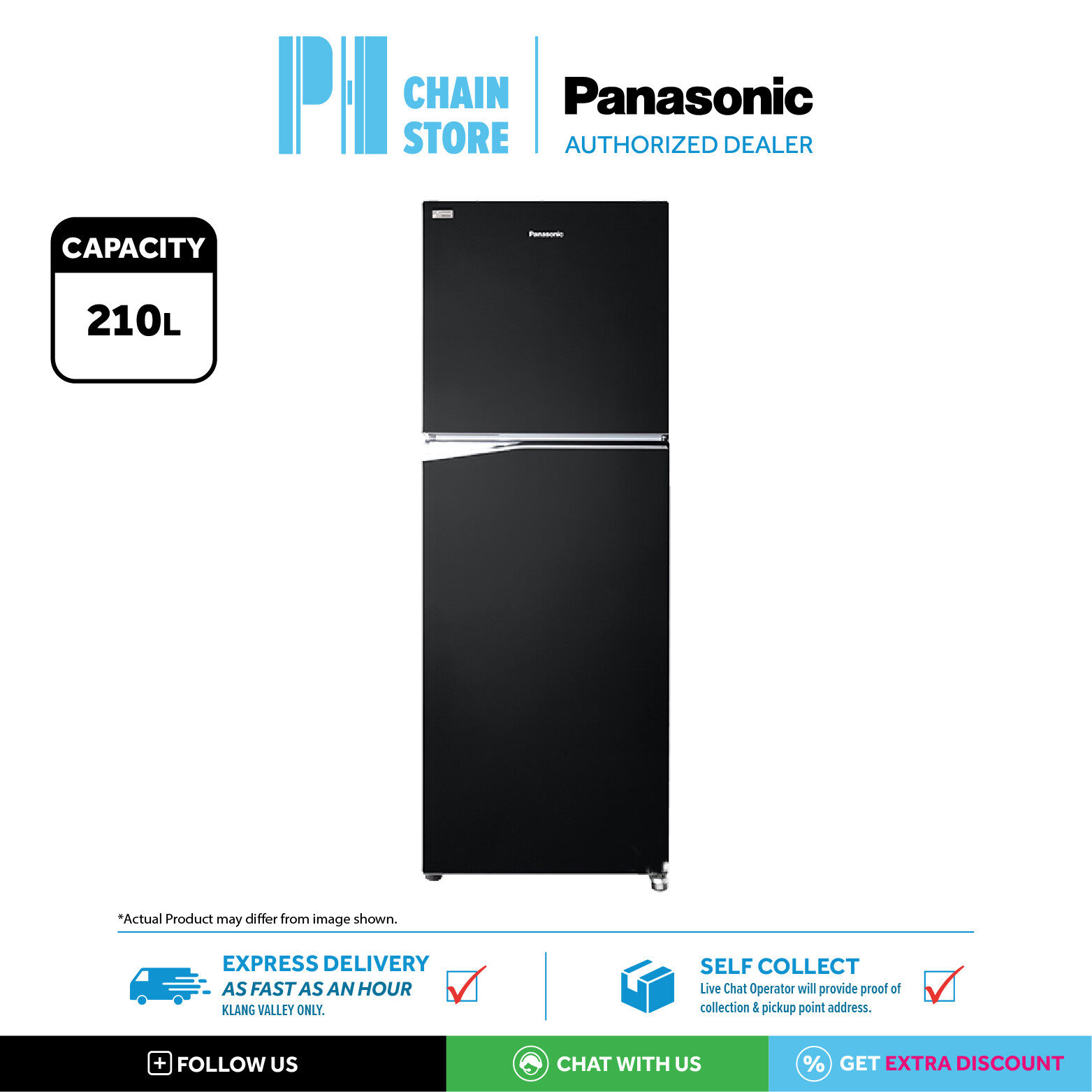PANASONIC NR-BB211PKMY 210L 2-DOOR INVERTER FRIDGE/REFRIGERATOR (EXPRESS DELIVERY KLANG VALLEY)
