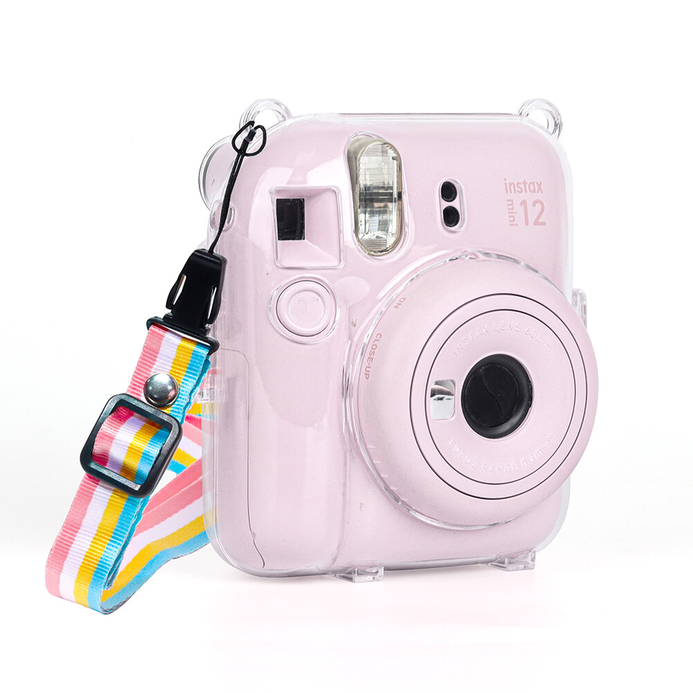 Mini Camera Case PC Crystal Protective Shell Transparent Storage Case with Shoulder Strap for Fujifilm Instax Mini 12 for Camera Instax Mini12