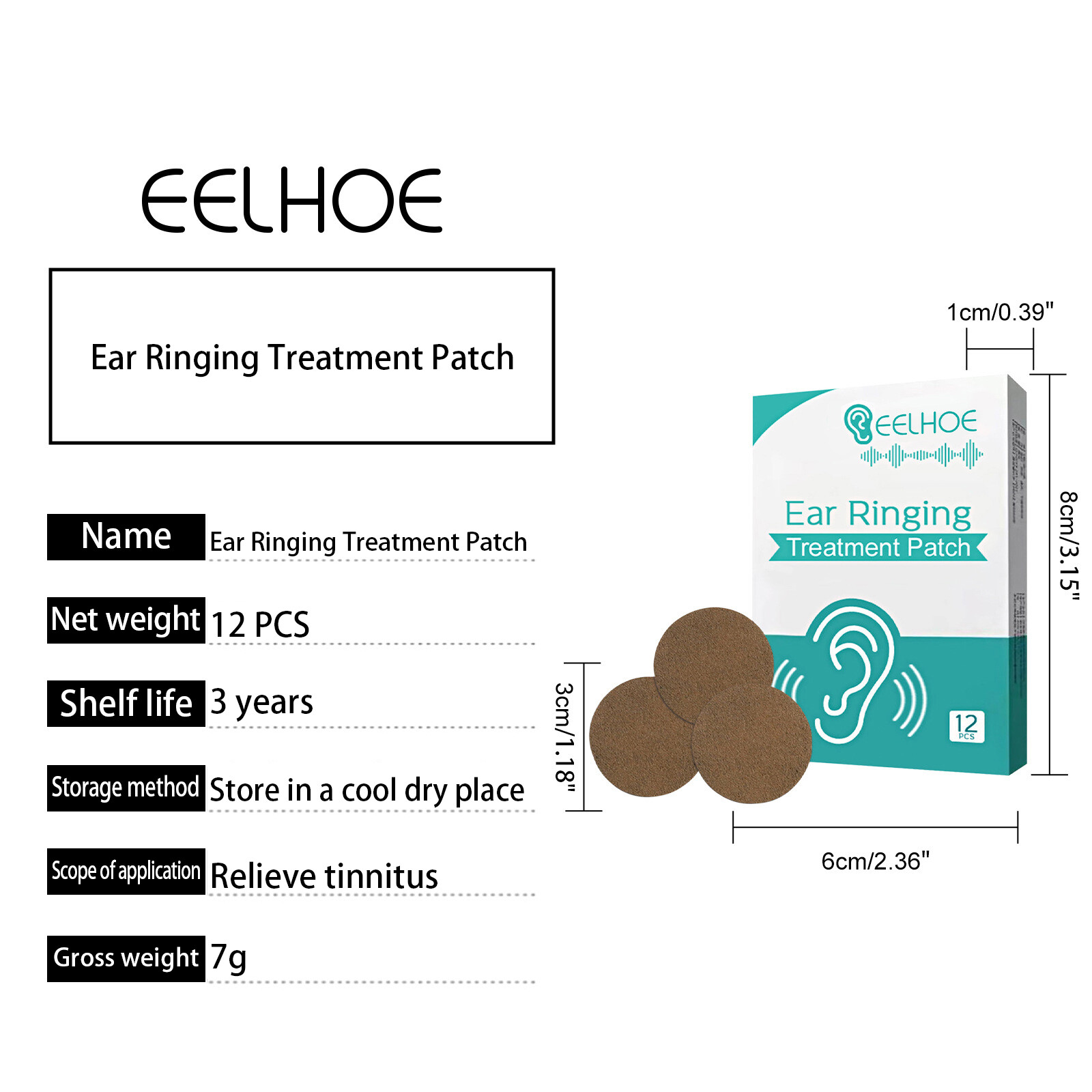 Eelhoe Ear Ringing Patch Natural Ringing Buzzing Relief Patch Ear Tinnitus Patch Health Care For Ear Pain Ear Ringing Relieving Patch Hearing Loss Natural Herbal Patch Protect (12pcs/box)