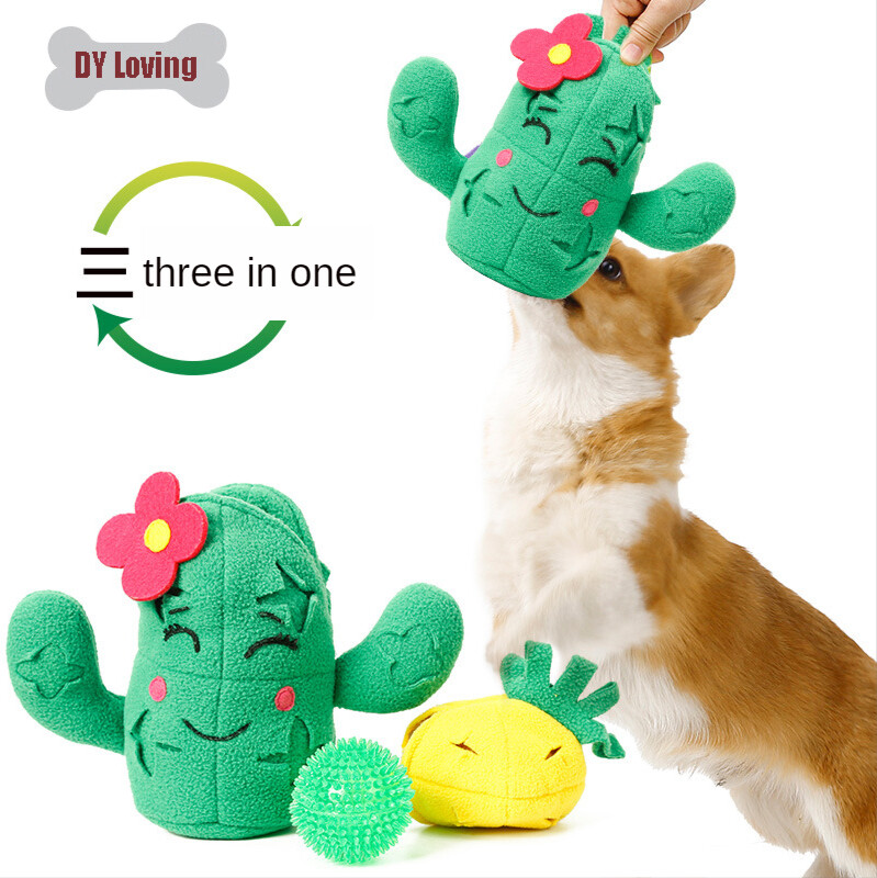 DY Loving 3pcs/set Cactus Pineapple Sniffing Toy Dog Soft Plush Toy TPR Chewing Ball Durable Puppy Grinding Teeth Toy Tibetan Food Slow Feed Toys for Dog Pet
