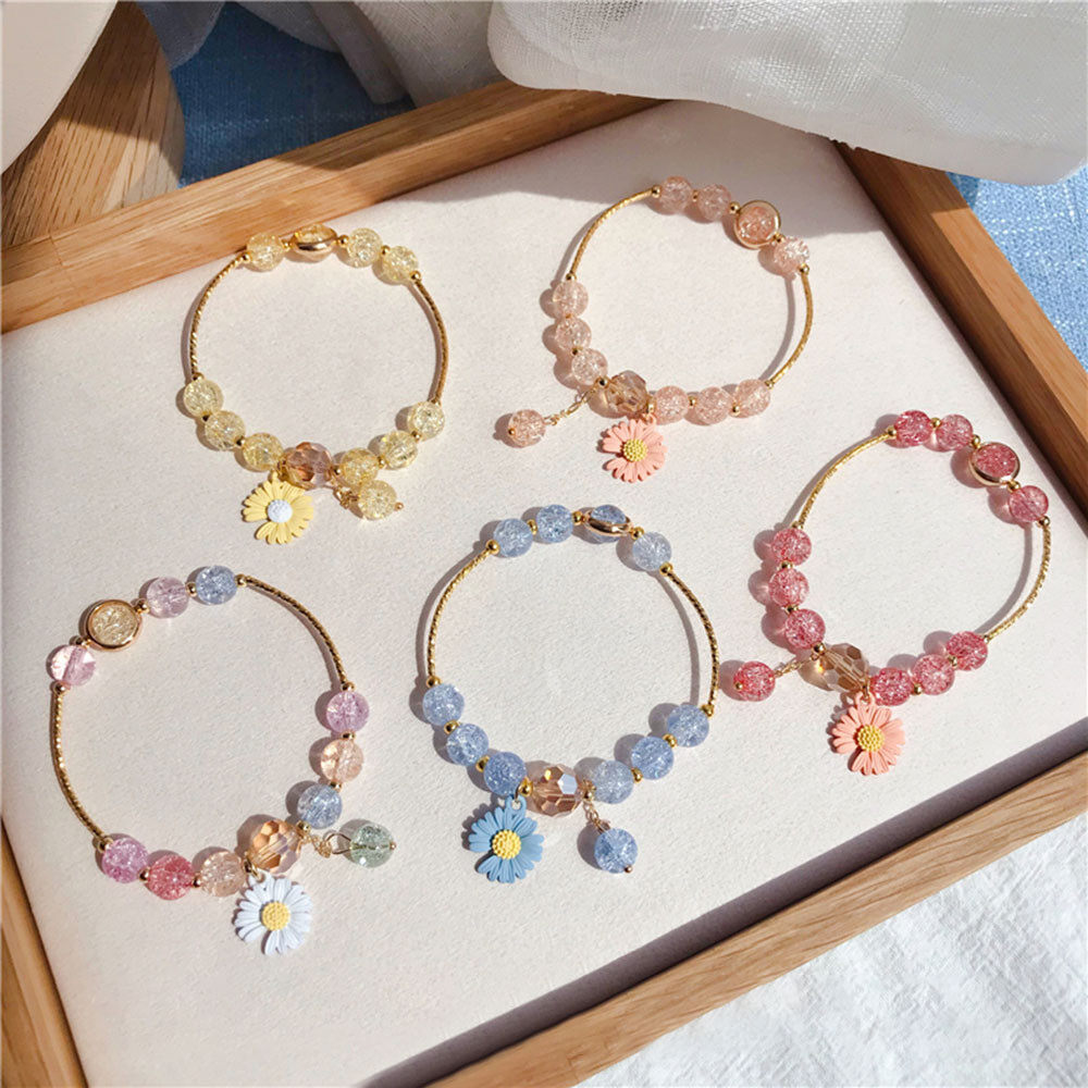 sanhe Korean Lovely Bracelets for Women Ladies Flower Beads Charm Bangle Friendship Jewelry Gift