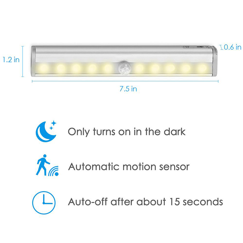 KIPRUN Đèn LED Cảm Biến Chuyển Động PIR, Đèn Ngủ Tủ Quần Áo Tủ Chén Đèn LED Dưới Tủ Đèn Ngủ Cho Tủ Quần Áo Cầu Thang Nhà Bếp, 6/10 Đèn LED